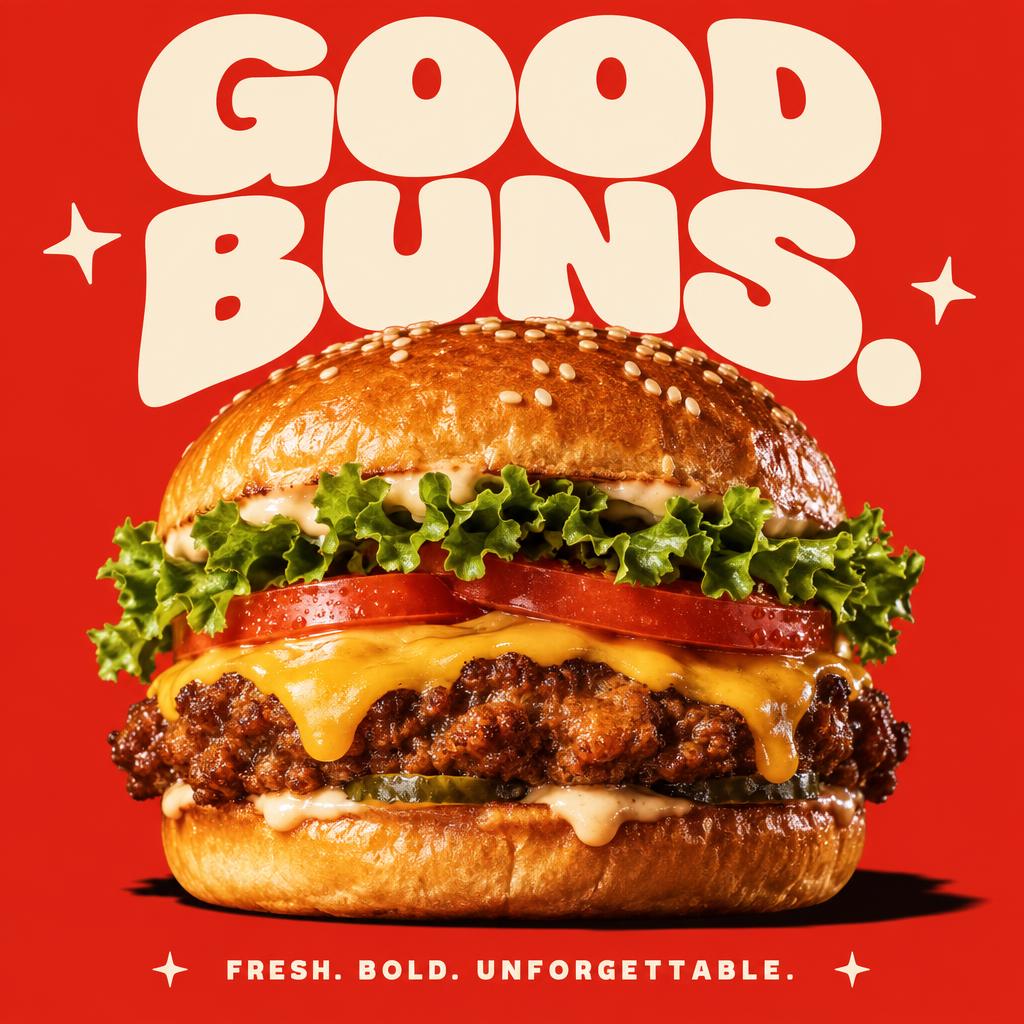Bold red burger promotion graphic